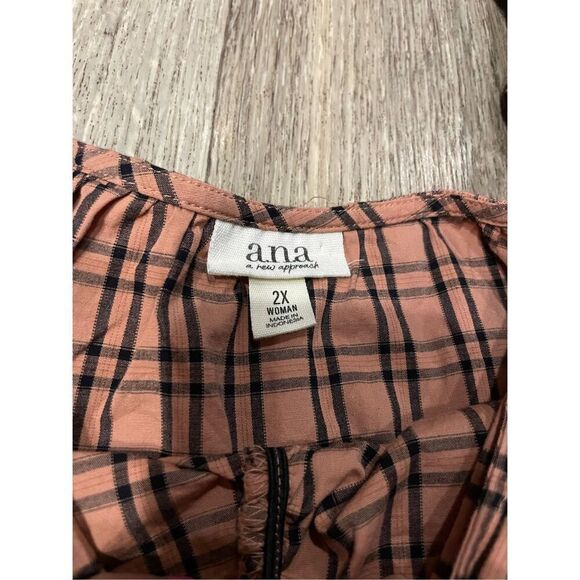 a.n.a Plaid Mini Dress Apricot 2X New Puff Sleeves - Picture 3 of 6